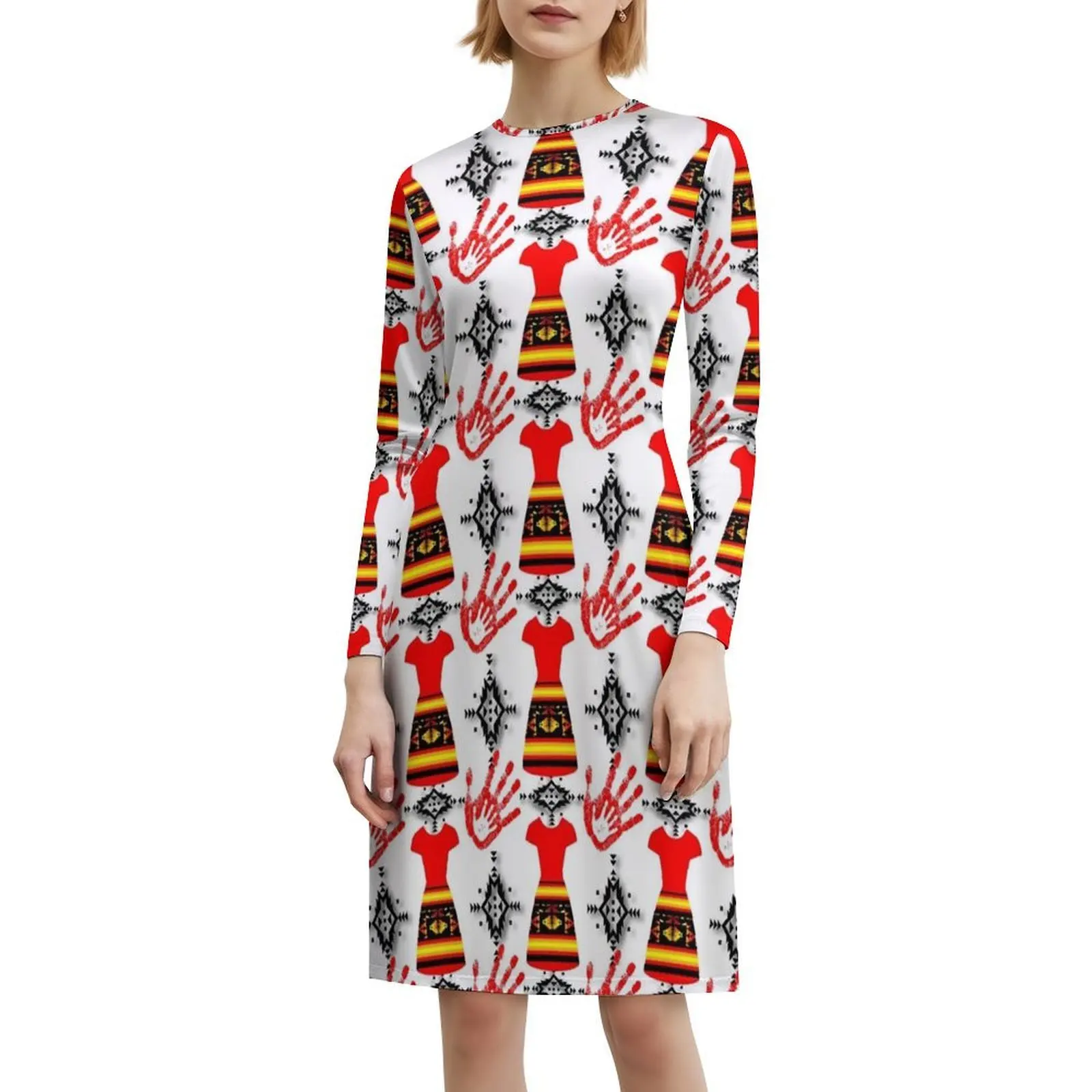 فستان أحمر / يد حمراء / خلفية بيضاء Mmiw فستان بوهيمي بدون أكمام متعدد الطباعة فستان حفلات عطلة الشاطئ مفقود و #6