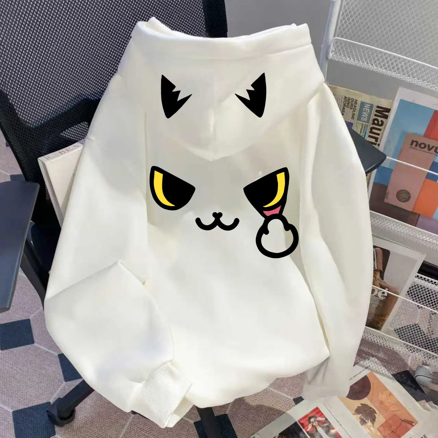 New Men's and Women's Warm Sweatshirt Casual Cute Cat Print Streetwear Pullovers Sport Fitness Pocket Hoodies Multi Color