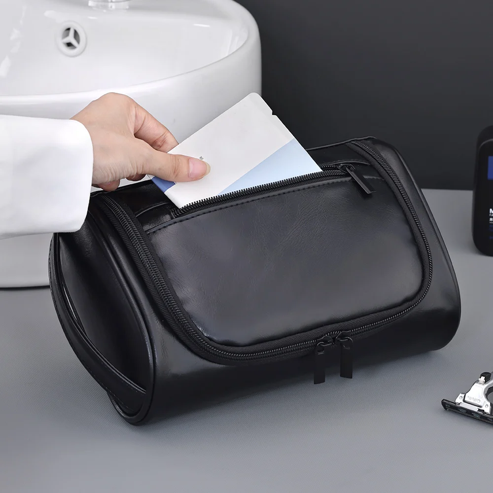Hohe Qualität Reise Kulturbeutel Für Frauen Männer Retro PU Leder Kosmetik Taschen Weibliche Wasserdichte Reise Make-Up Tasche – Detail 10