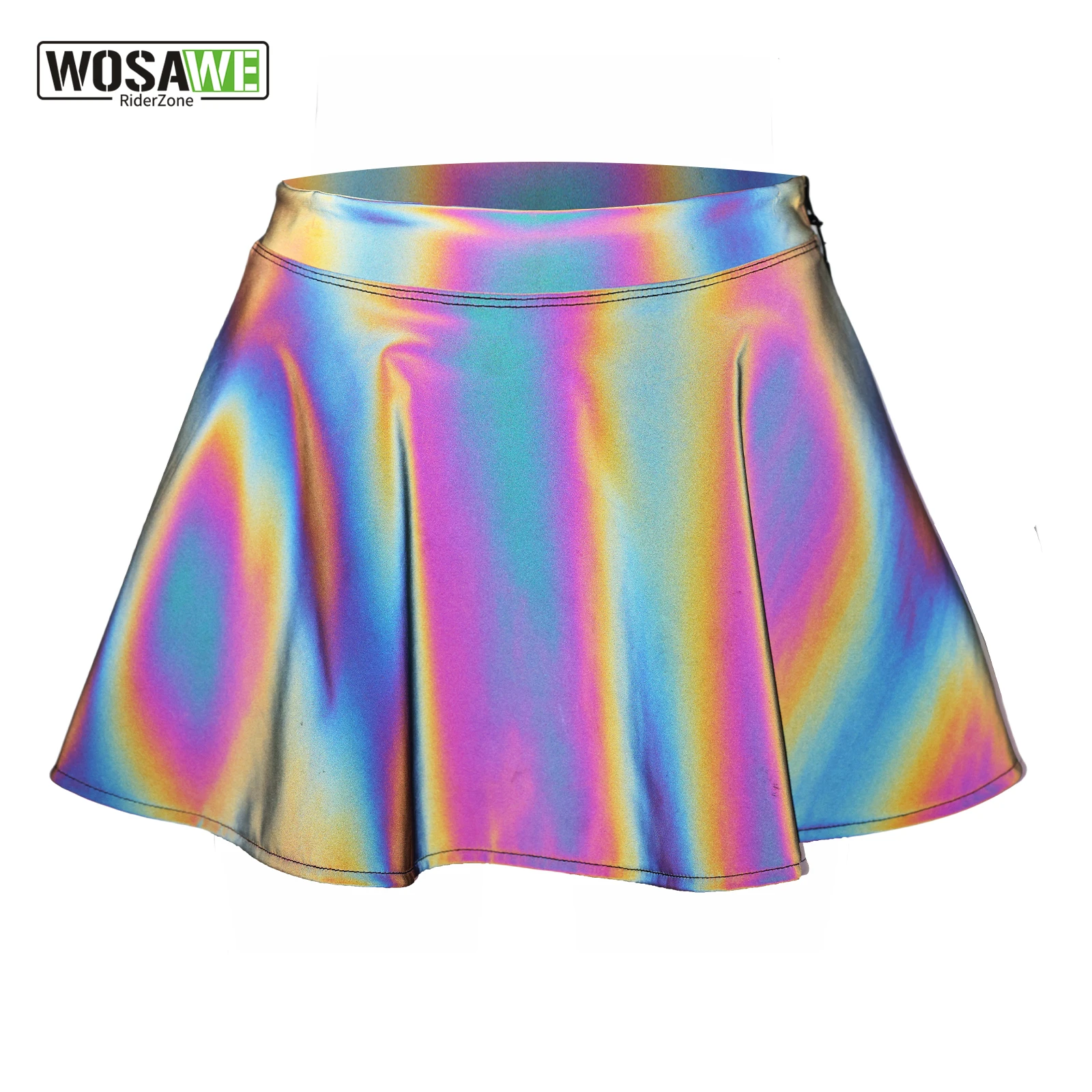 

Motorcycle Colorful Reflective Skirts with YKK zipper High Waist Women Elastic Skirt Rainbow Glow Dance Skirt Lady Sexy Clubwear