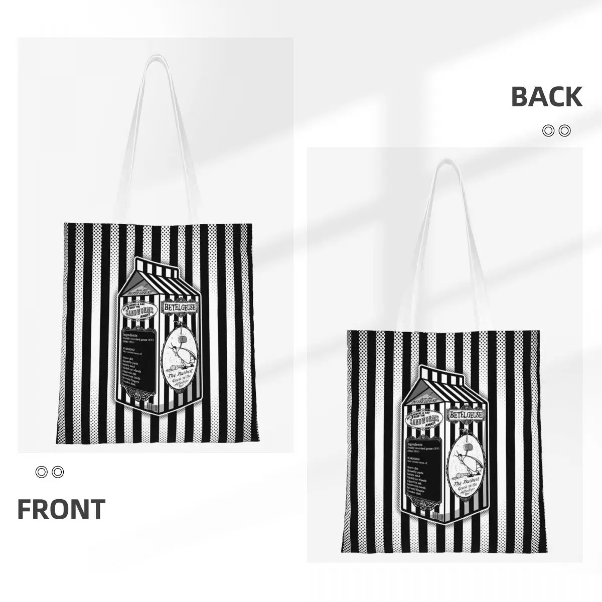 Custom Beetlejuice Grocery Shopping Bags Canvas Shopper Shoulder Tote Bag Big Capacity Washable Horror Comedy Movie Handbag