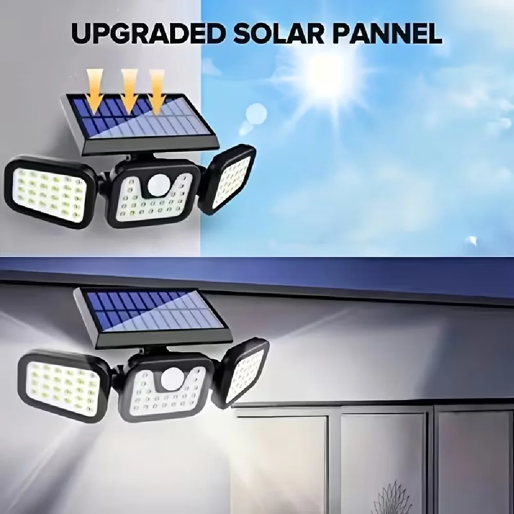 1/2/4 Pack Outdoor Solar Wall Light 3 Head Motion Sensor Light 270° Wide Angle Flood Wall Light for Yard Garage Patio Lighting