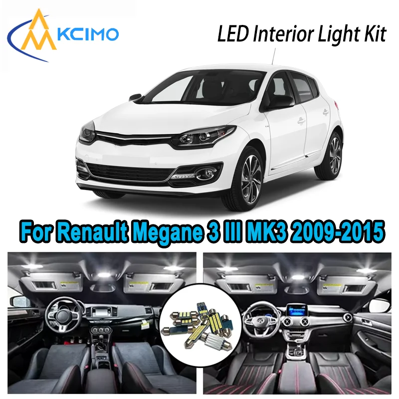 

15 шт., высококачественный светодиодный комплект для интерьера для Renault Megane 3 III 2009-2015 2011, без ошибок, купольная карта премиум-класса, автомобильные лампы багажника