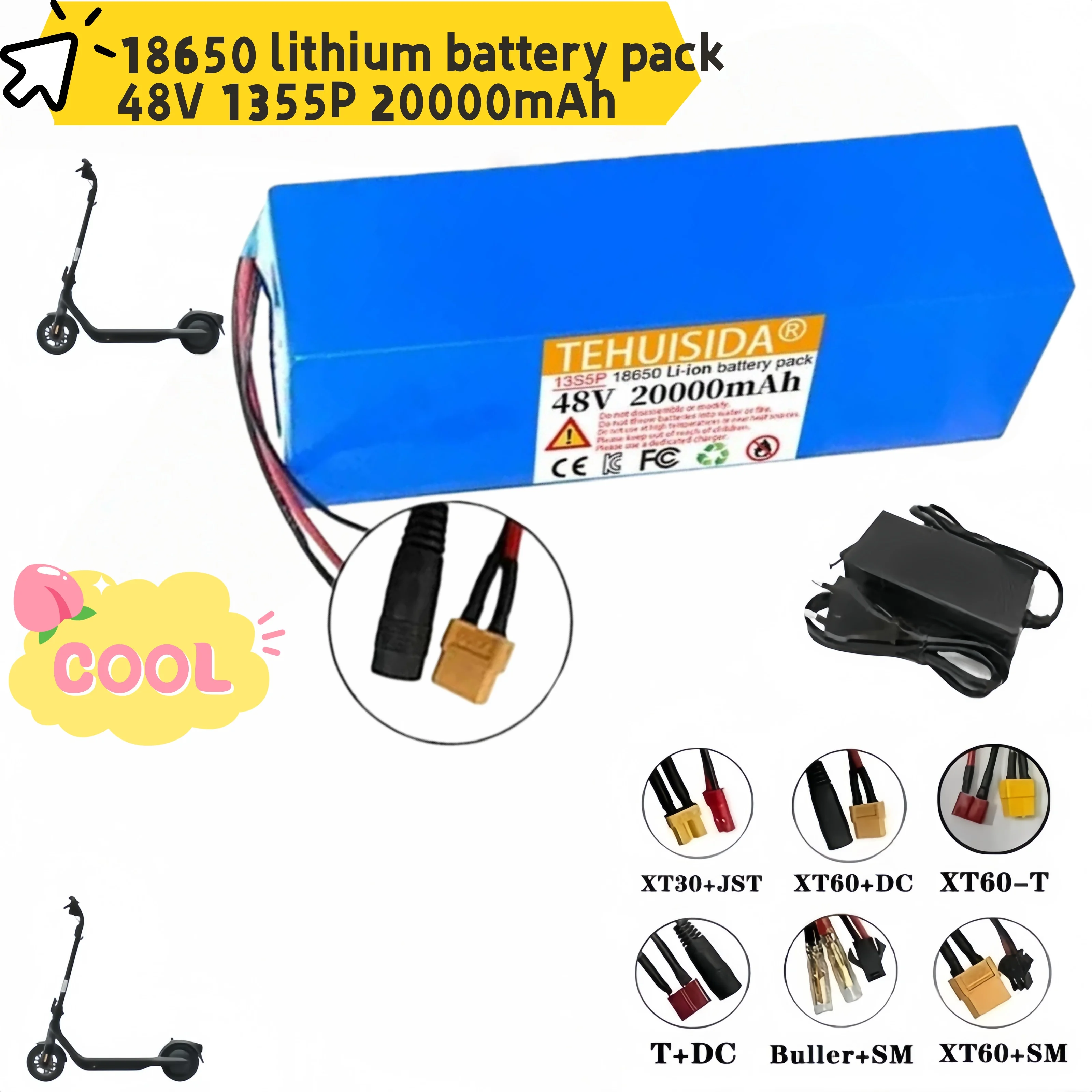 

13S5P 48V 20000mAh 18650 Lithium Battery with Built-in intelligent BMS, Suitable for 250-1000W Motors and Chargers