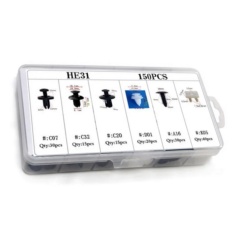 

150PCS Universal Mixed Auto Fastener Clips - Boxed Nylon Fit for Car Fender Door Panel