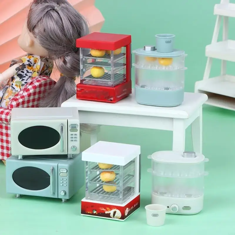 

Plastic Miniature Appliance Accessory Set For 1/12 Dollhouses Including Microwave Bread Cabinet A2UB