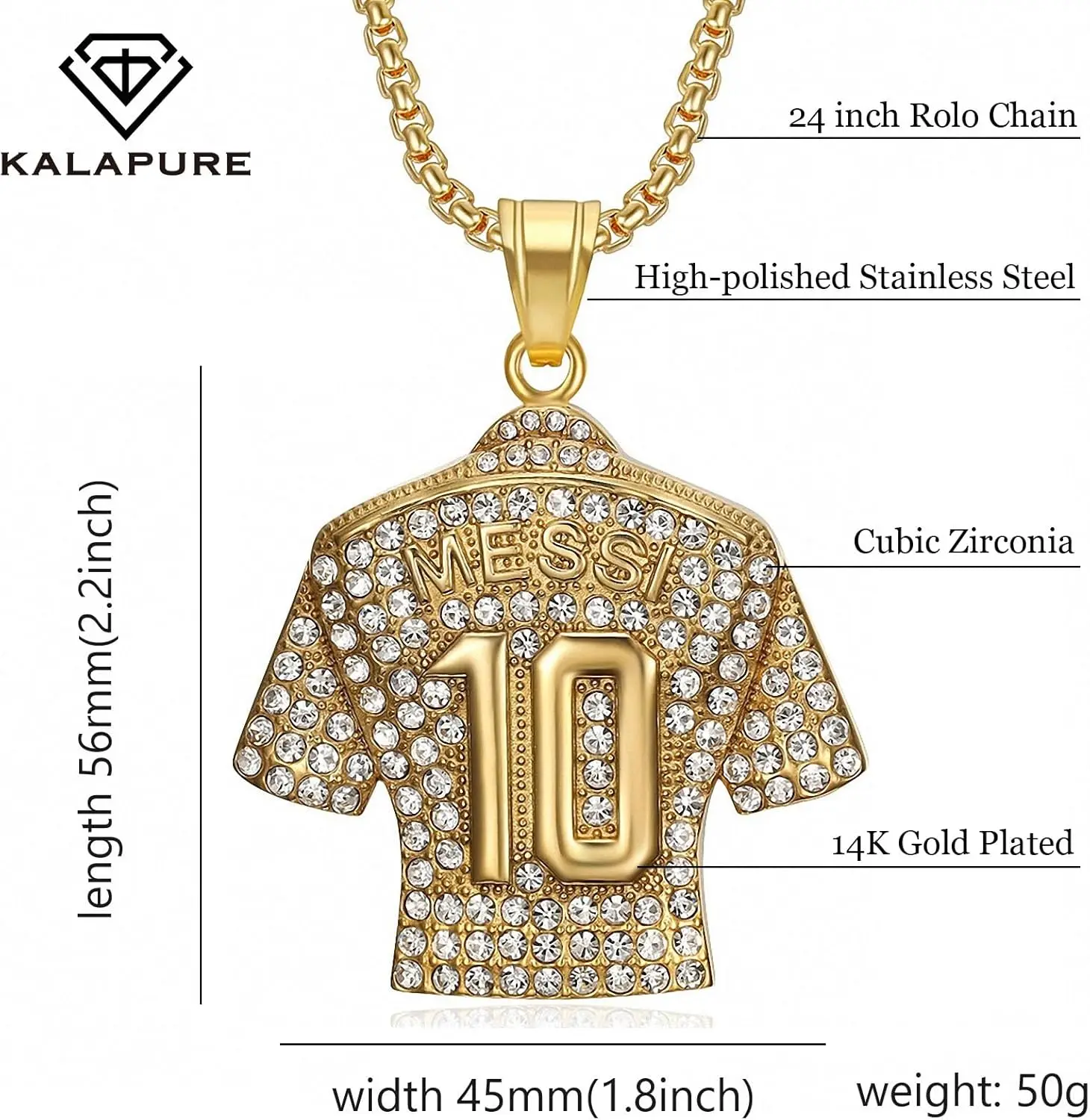 サッカーユニフォームジュニアネックレス、サッカーユニフォームキッズナンバー10ネックレス、男の子メンズファン向けサッカーネックレス