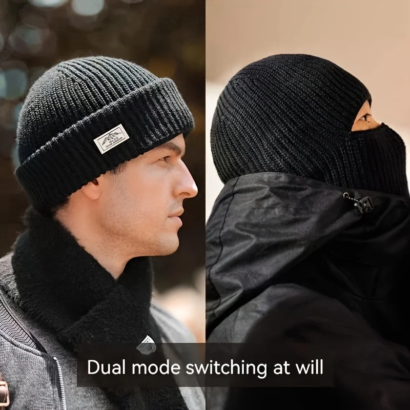 Winter Men's Hats Knitted Wool Hat Windproof And Cold Resistant Head Cover Mask Warm And Cold Hat