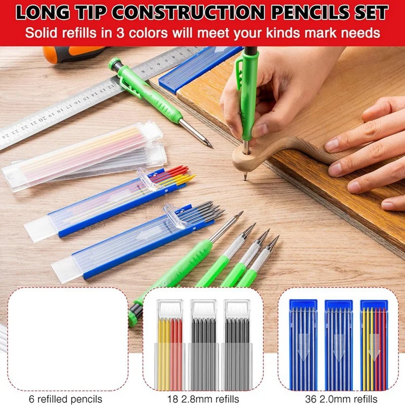 7 Piece Carpenter Mechanical Pencil 2-In-1 Set As Shown Plastic Carbide Scriber And Deep Hole For Architect DIY Projects