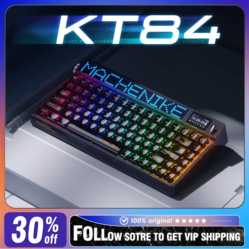 KT84 Wireless Mechanical Keyboard Tri-Mode Dual LED Smart Screen RGB Gasket Long Battery Life Laptop Accessories Gateron2.0 Axis