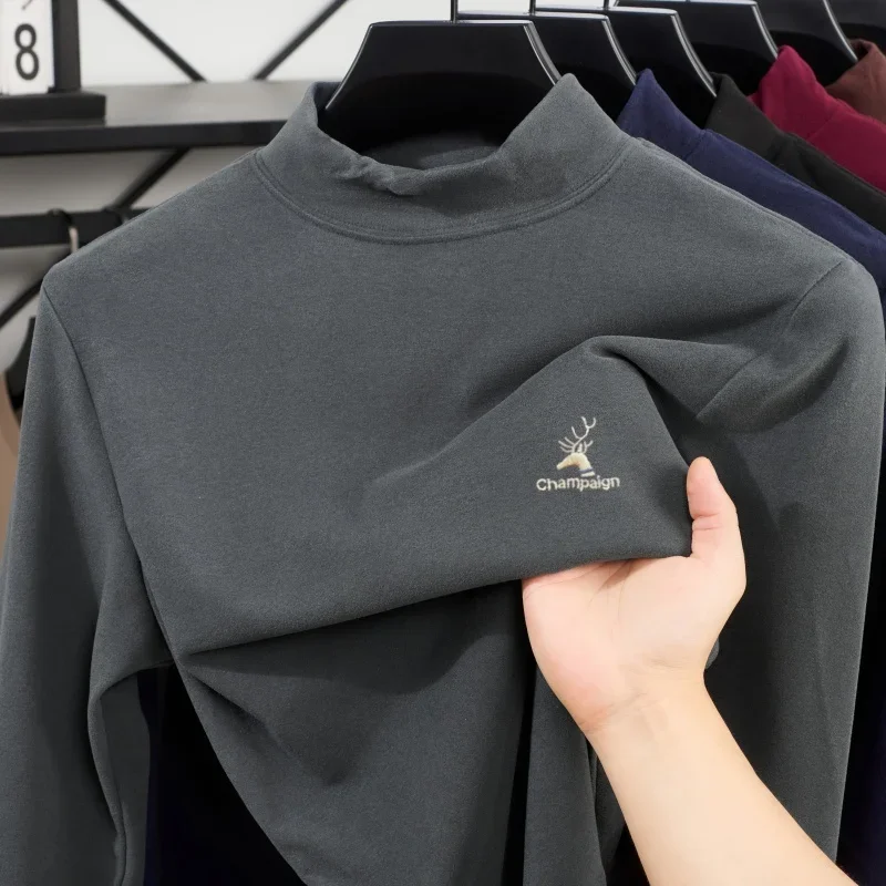 Luxury Spring and Autumn brand exquisite animal embroidery high neck long sleeved men new velvet comfortable hot selling T-shirt