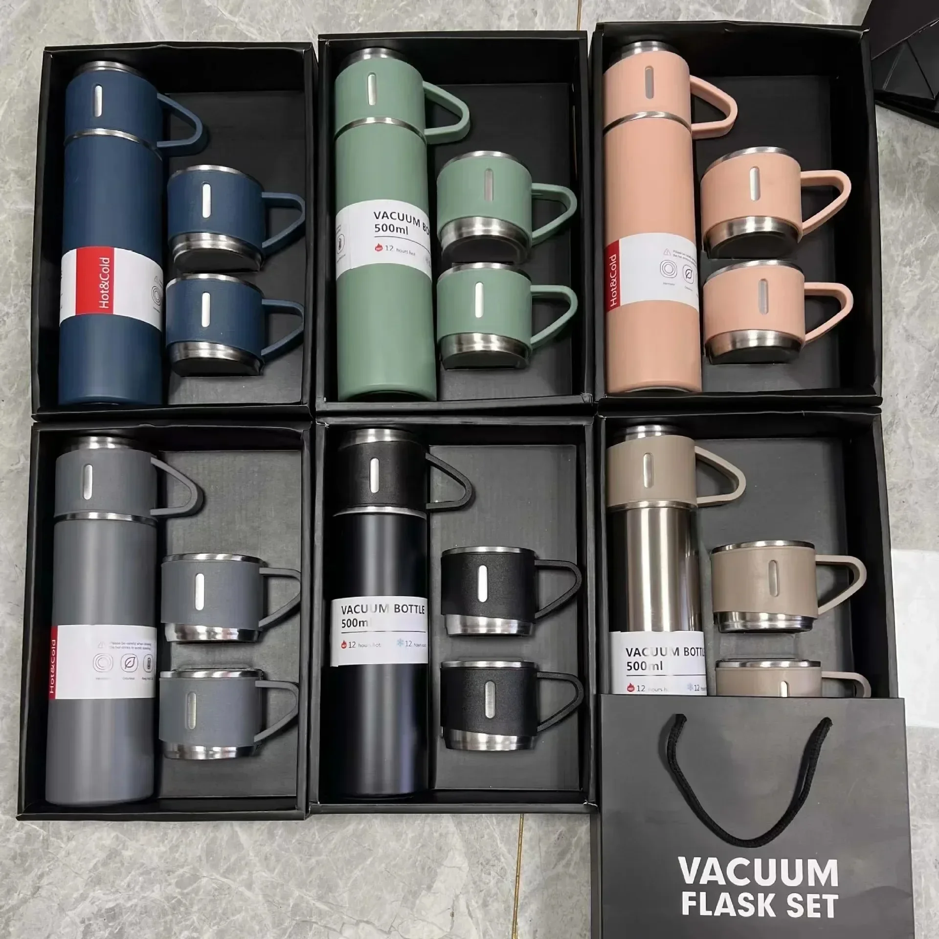 500ML 304 Stainless Steel Vacuum Insulated Bottle Gift Set Office Business Style Coffee Mug Thermos Bottle Portable Flask Carafe