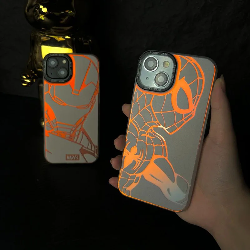 Marvel Spider Man and Iron Man Aurora Phone Case For iPhone 16 15 14 13 12 11 Pro Max X XS XR 7 8 14 Plus SE Cover Y2K