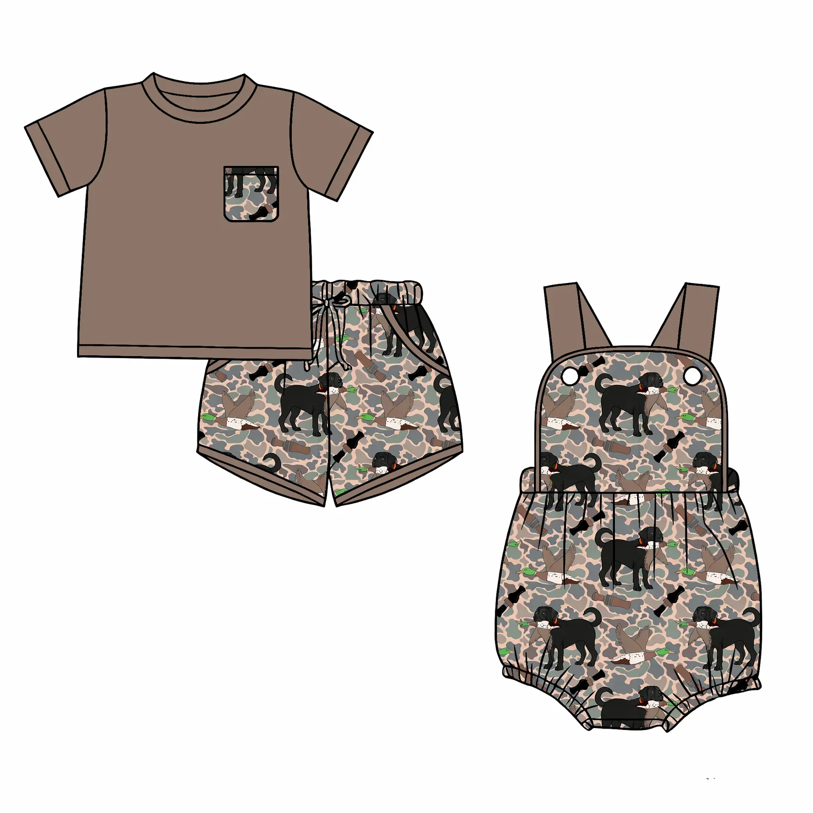 Children Hunting Camouflage Print Easter Shorts Outfits Baby Boy Bubble Romper Brother Matches Kids Western Clothing - view 6