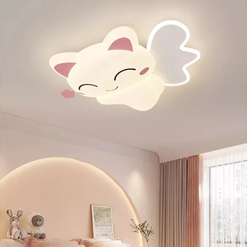 

Cute Cat Children's Room Ceiling Lamps Nightcap Moon Cat With Wings Romantic Princess Room Girl Boy Bedroom Decor Ceiling Lights