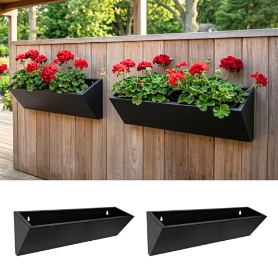 Outdoor Wall-Mounted Geometric Carbon Steel Planters In Black, 24-Inch Triangle Shape, For Succulents And Vertical Gardens, Mod