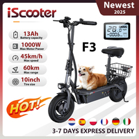 iScooter F3 Electric Scooter 48v 1000W 45km/h Max Range 10 Inch Shopping Lightweight Adult Scooter with Seat and Storage Basket