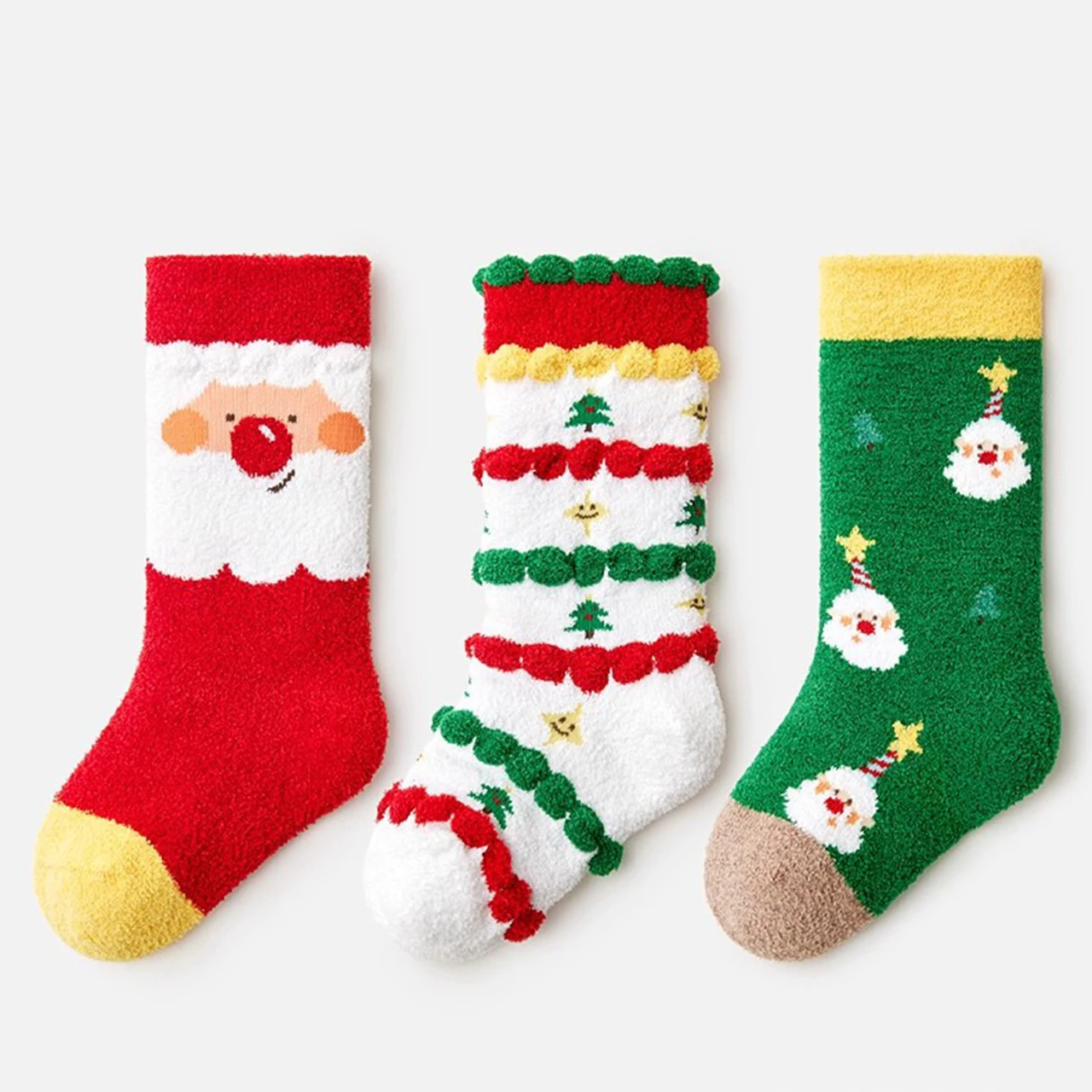 3Pair Children Christmas Socks Soft Coral Fleece Warm Sock Thicken Velvet Kids Calf Sock Winter Baby Plush Stockings 0-5Year
