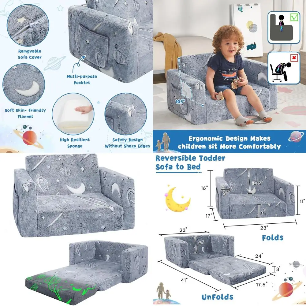 

Convertible Toddler Couch: Soft 2-in-1 Sofa Lounger for Kids, Perfect Birthday Gift, Medium Size