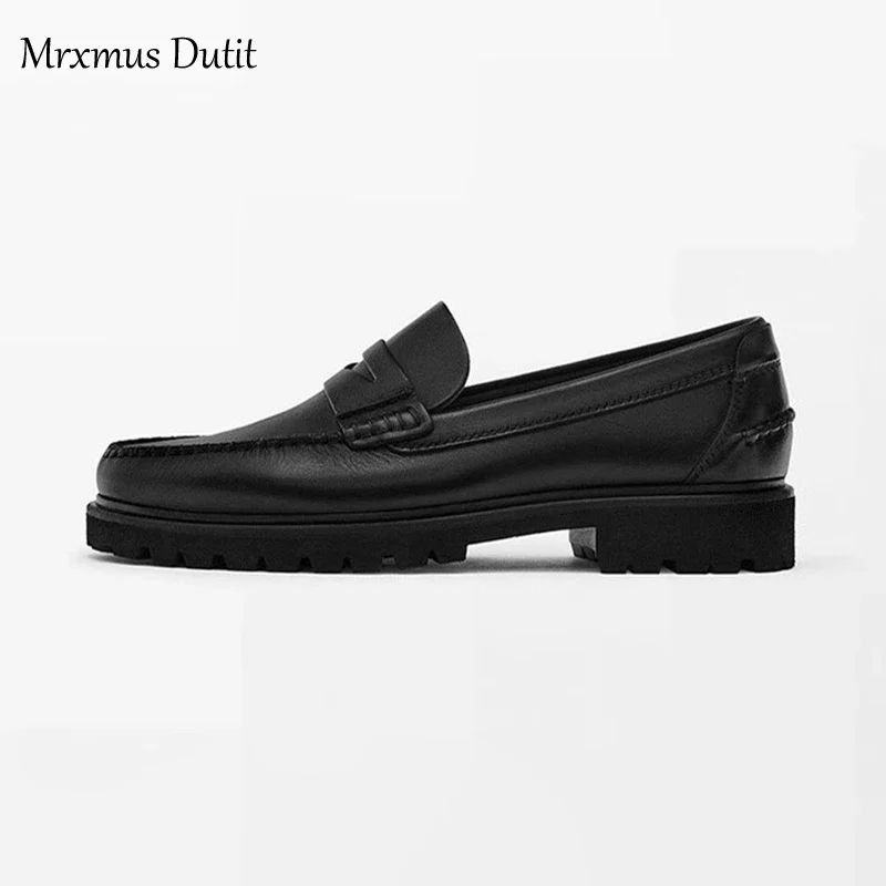 Mrxmus Dutit 2023 Autumn Fashion Men New Genuine Leather Suede Flat Loafers Commute Slip-on Shoes Solid Casual Simple Male Chic