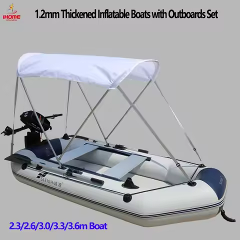 1.2mm Thickness PVC Inflatable Boat with Electric Motor &amp; Sunshade Set 3+1 Air Chamber Air Deck Fishing Platform Boat Accessory