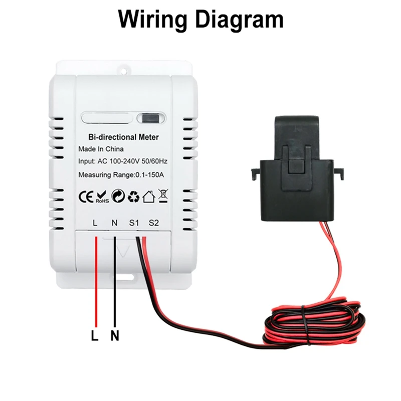 1Set Tuya Solar PV Bidirectional Wifi Energy Meter With CT 150A Two Way Clamp Current Sensor White Plastic