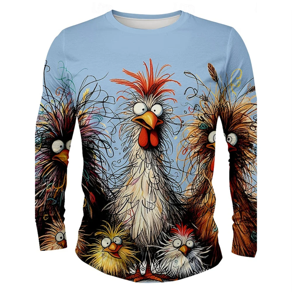 Funny 3D Chicken Print Men's Long Sleeve T-shirt New Autumn Oversized Pullover Hip Hop Punk Clothing Casual Fashion Top image 3