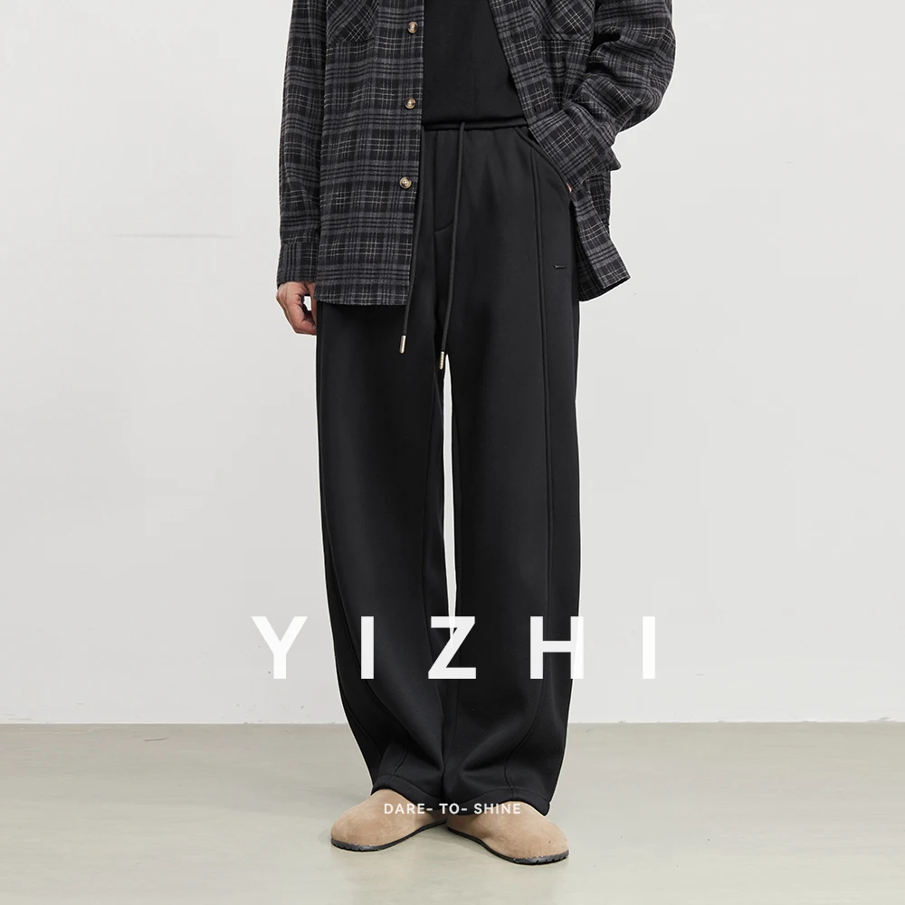 

Модные мужские прямые повседневные брюки на флисовой подкладке, осень-зима 2023, новые однотонные свободные модные широкие брюки