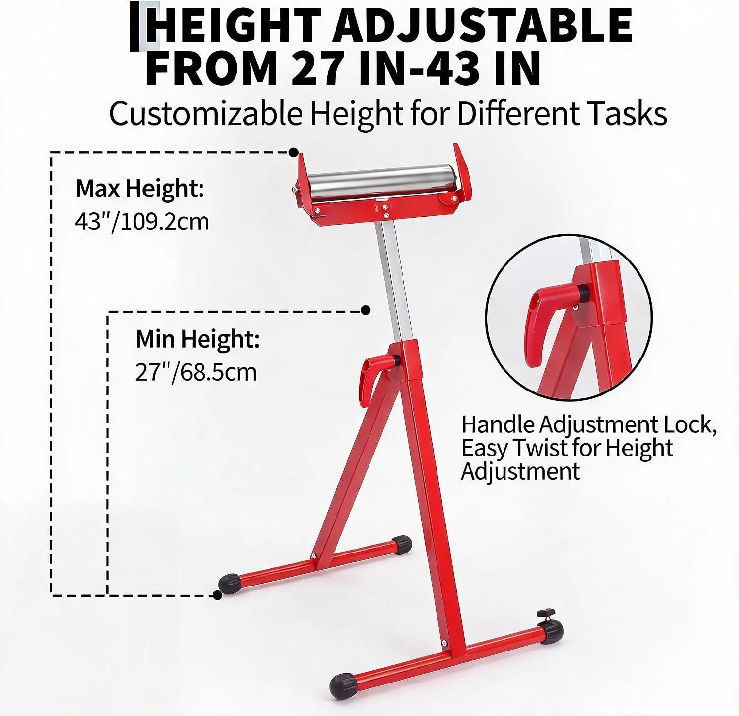 Heavy Duty Folding Roller Stand with Adjustable Height, 250 LB Capacity for Industrial Material Handling