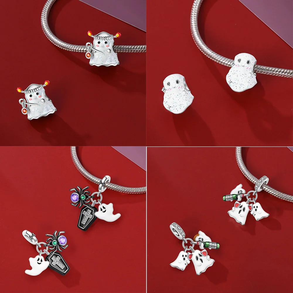 

Изысканные серебряные подвески 925, призрак, летающая маленькая ведьма, призрак, эльф, полые тыквенные бусины, подвески, подходят для оригинального браслета, ювелирного изделия, подарок