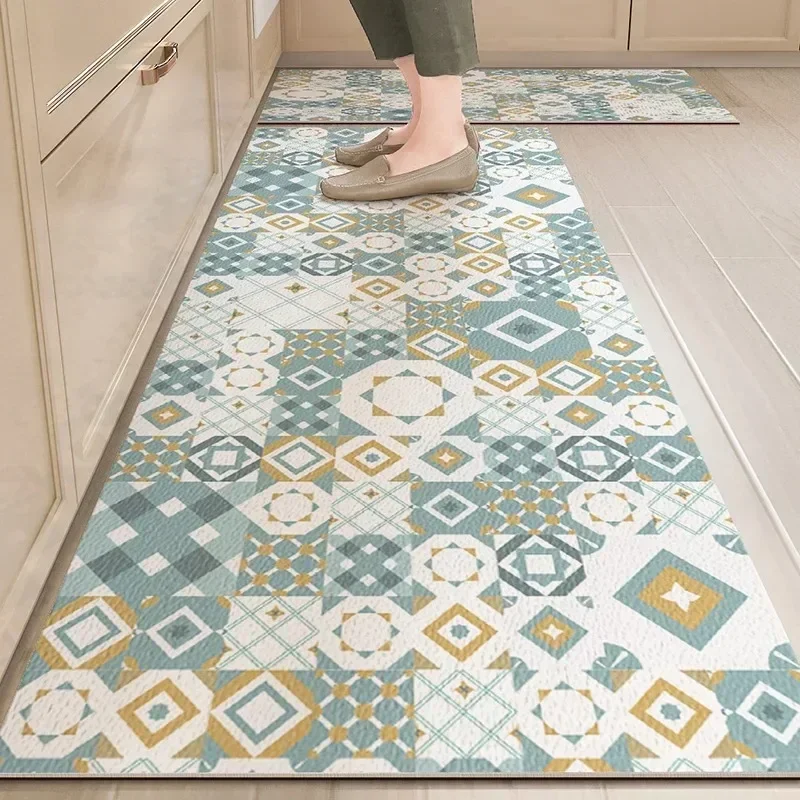 

Kitchen Pvc Carpet Non-slip Floor Mat Leather Waterproof Foot Mats Oil-proof Long Rug American Retro Style Home Decoration Rugs