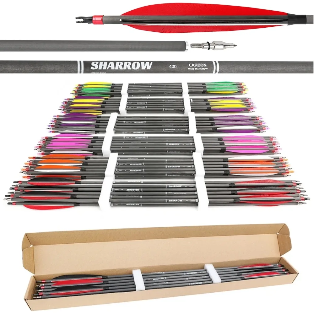 

6/12 шт., смешанная карбоновая стрела Spine 400, стрела для стрельбы из лука, OD7,34 мм ID6,2 мм, наконечник стрелы 100 зерен, наконечник стрелы для охоты с луком, стрельба
