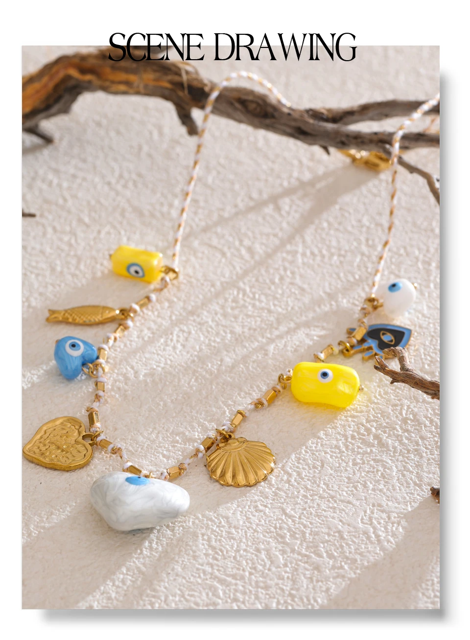 Yhpup Keramik Herz Auge Shell Anhänger Halskette Trend Edelstahl Charme Manuelle Neue Ankunft Kragen Schmuck für Frauen Geschenk – Detail 7