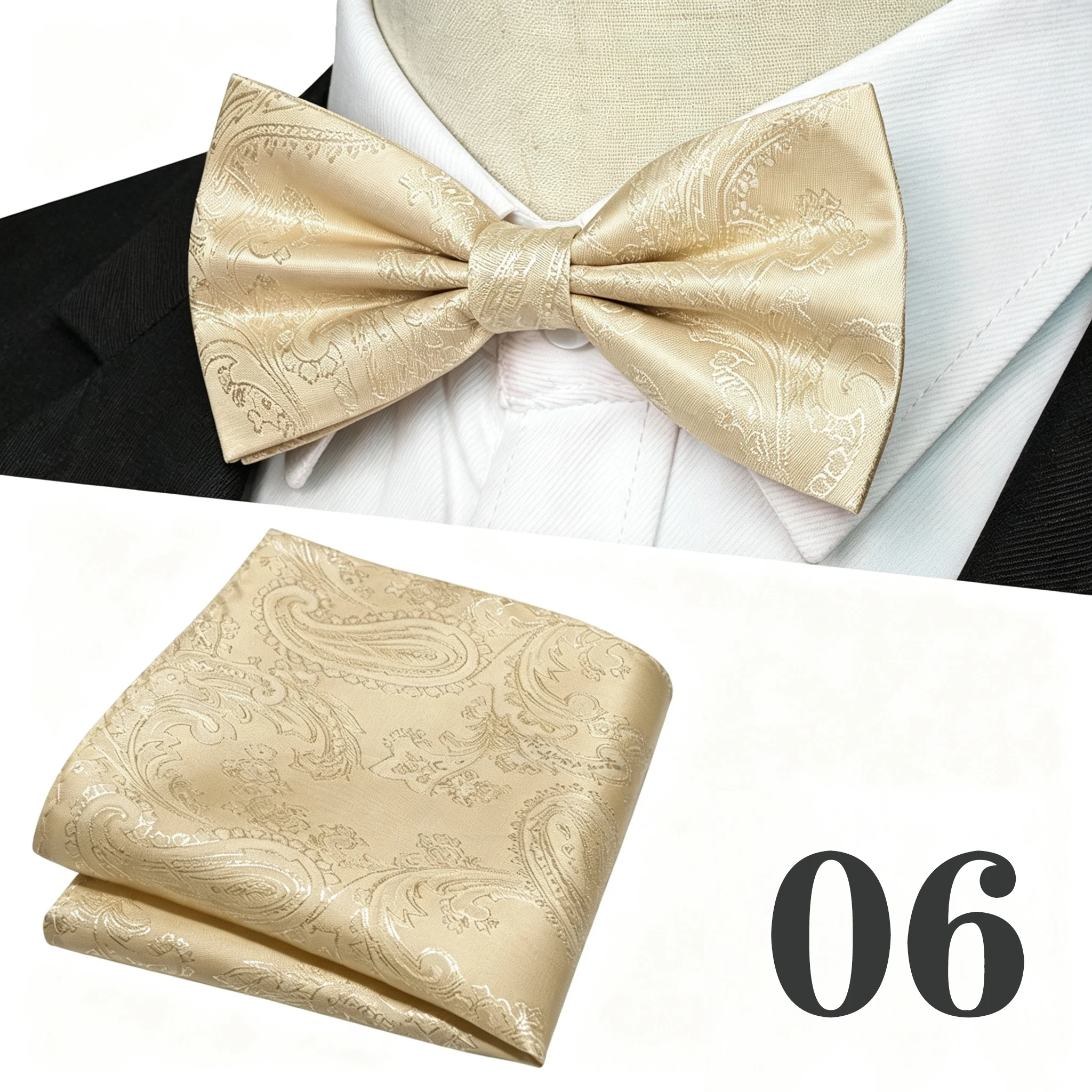 Luxuriöses Paisley-Muster Seidenfliege und passendes Einstecktuch-Set für Herren – Elegantes formelles Accessoire für Hochzeiten und Galas – Detail 13