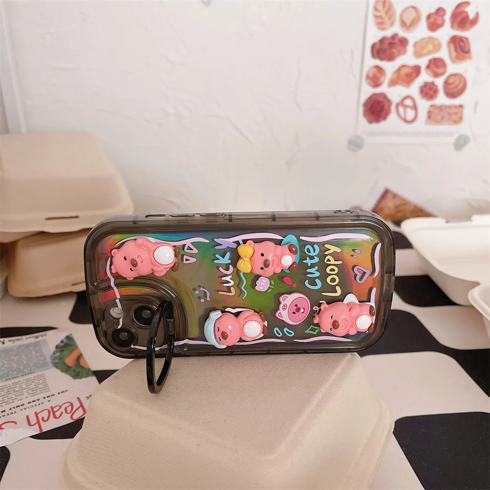 Cute 3D Bear Phone Case with Chain Lens Stand Holder Cases Protector Cover iPhone 14 13 12 Pro Max 11 15 Pro Max image 3