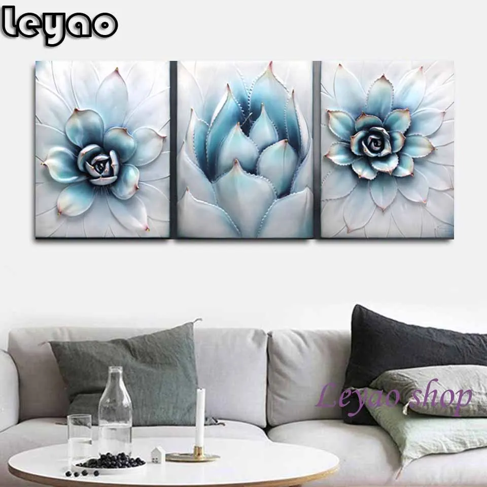 

5d Diy mosaic diamond Triptych Aloe Succulents Diamond painting full square round drill diamond embroidery icon landscape