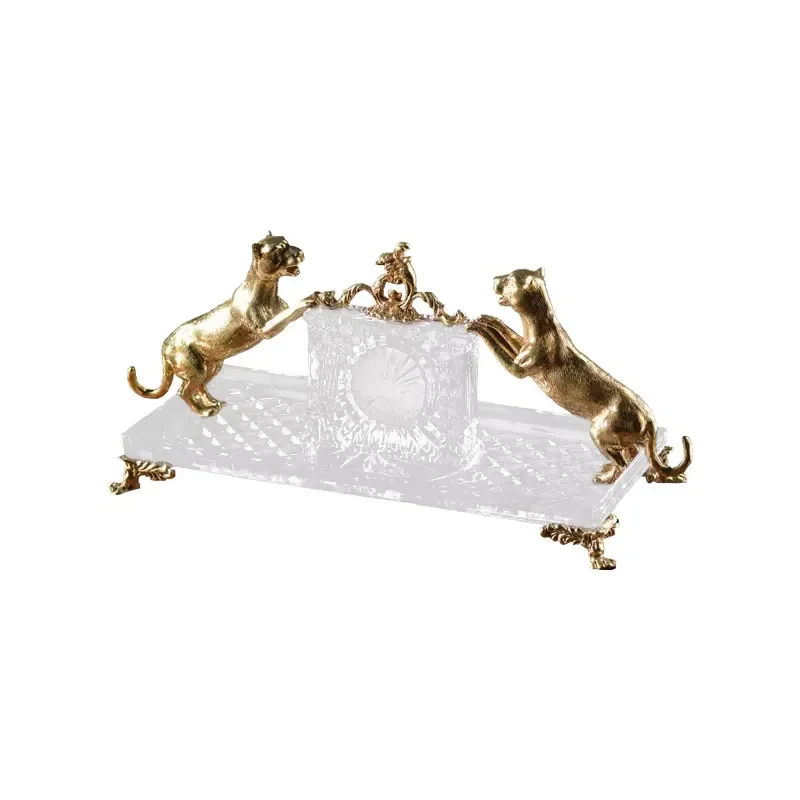 ZsDesigns Home Decor Ornament European Mechanical Crystal Golden Lions Decoration Rectangle Desk & Table Clock