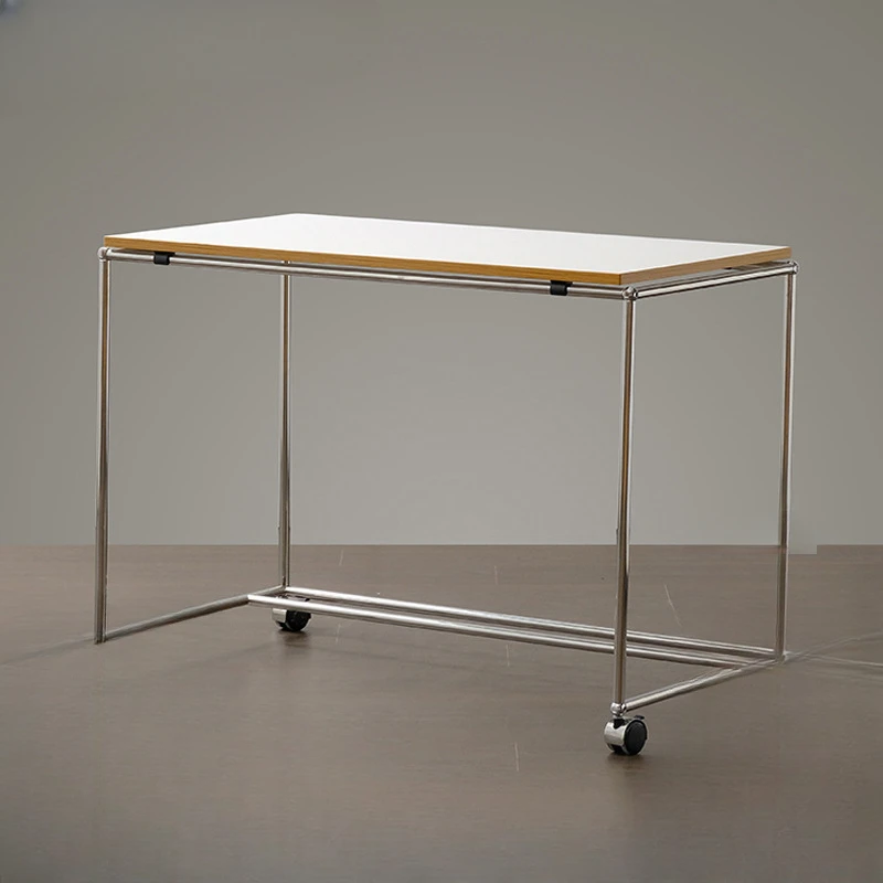 Internet celebrity Bauhaus mobile medieval stainless steel rectangular dining table, workbench, writing desk, modern minimalist