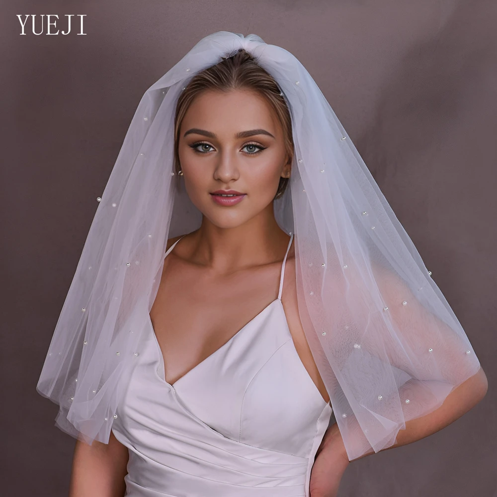 YUEJI-Voile de perles doux pour double patients, court, blanc ivoire, accessoire de mariage, épaules, extérieur, YJ07 avec peigne