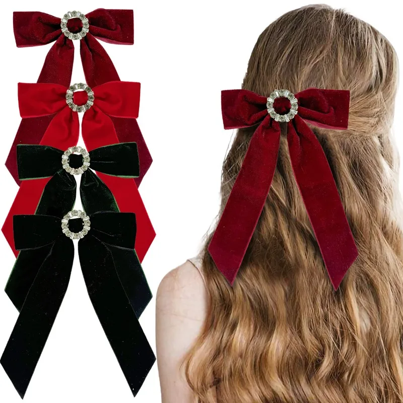 

Vintage Velvet Bow Hairpin Ribbon Rhinestone Hair Clips Barrettes Solid Color Ponytail Clips Hair Accessories for Women Girls