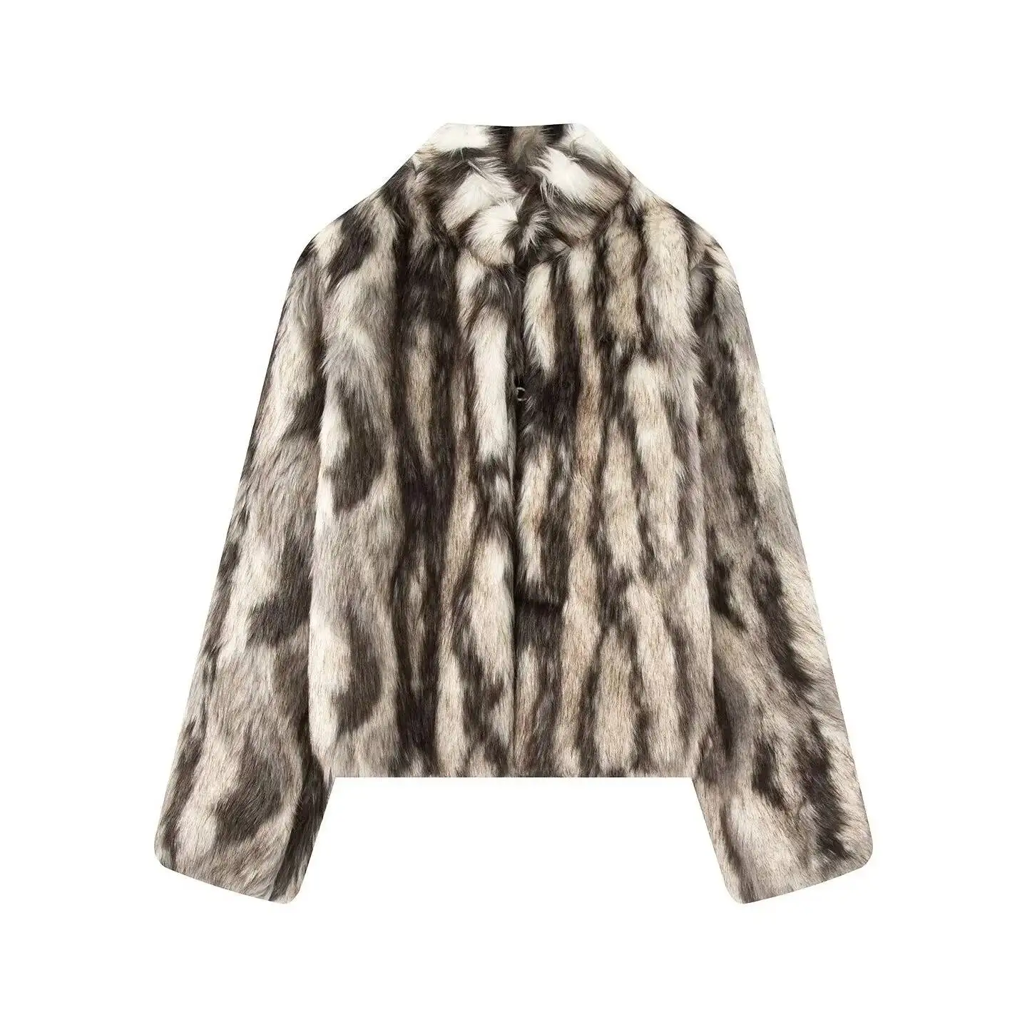 

2025 Winter New Women's Casual Fashion Simple Temperament Flip Collar Long Sleeve Hidden Buckle Artificial Fur Coat