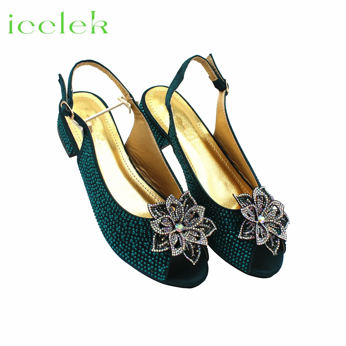 Lastest scarpe da donna in stile moda di Design italiano con Set di borse abbinate 2023 sandali con tacco basso nigeriano in verde scuro per la festa