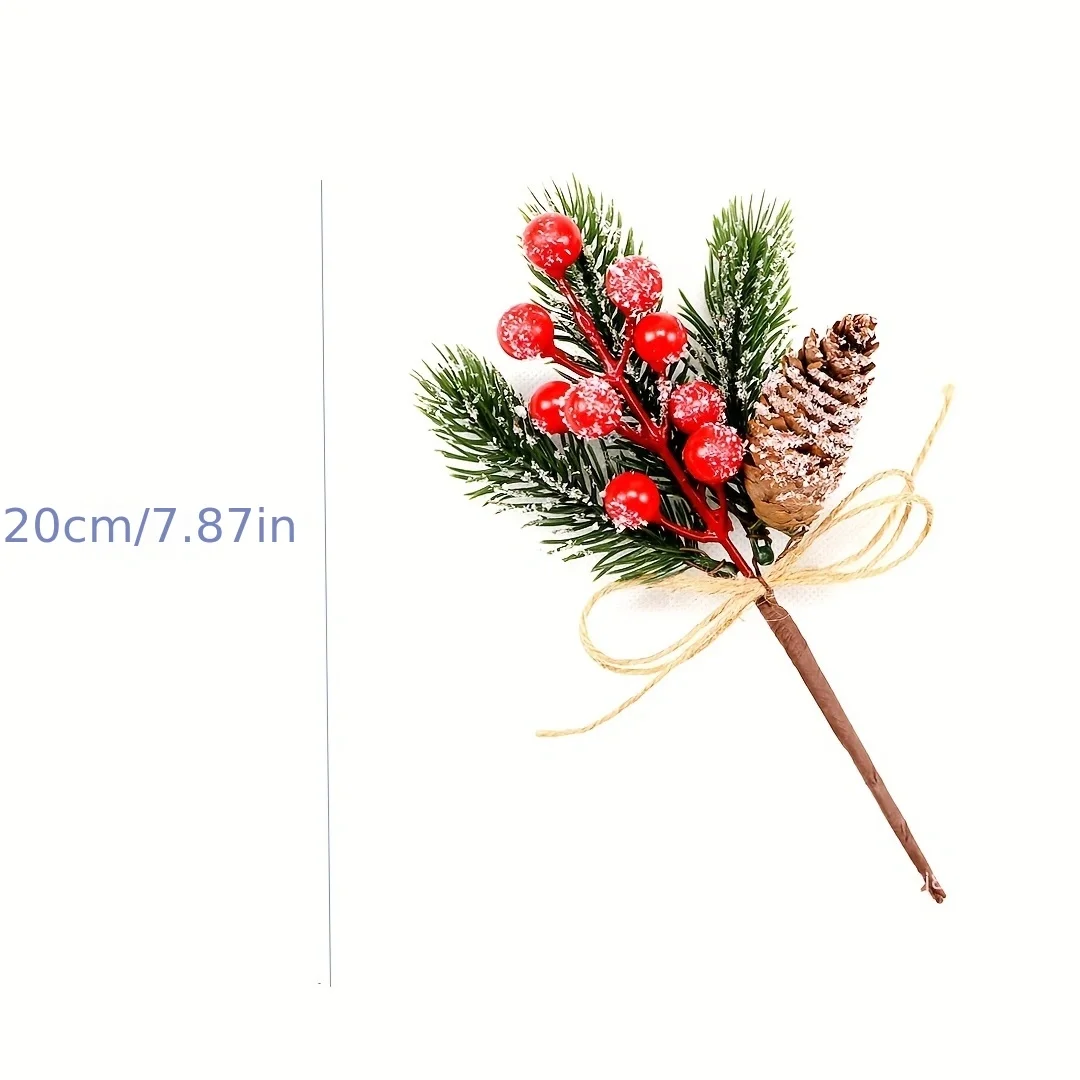 Satu set 5 buah beri musim dingin buatan yang realistis dan cabang pinus untuk dekorasi rumah musiman selama Natal