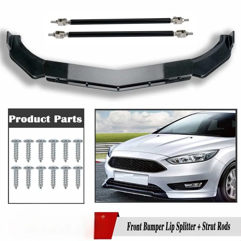 

For Ford Focus RS ST Glossy Black Front Bumper Lip Splitter Spoiler & Strut Rods United States