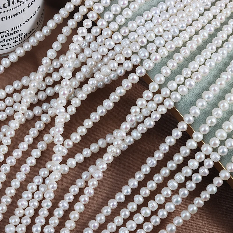 Natural Freshwater Pearl Strand Loose Beads - 4.5-5mm cold-white threaded near-round natural freshwater