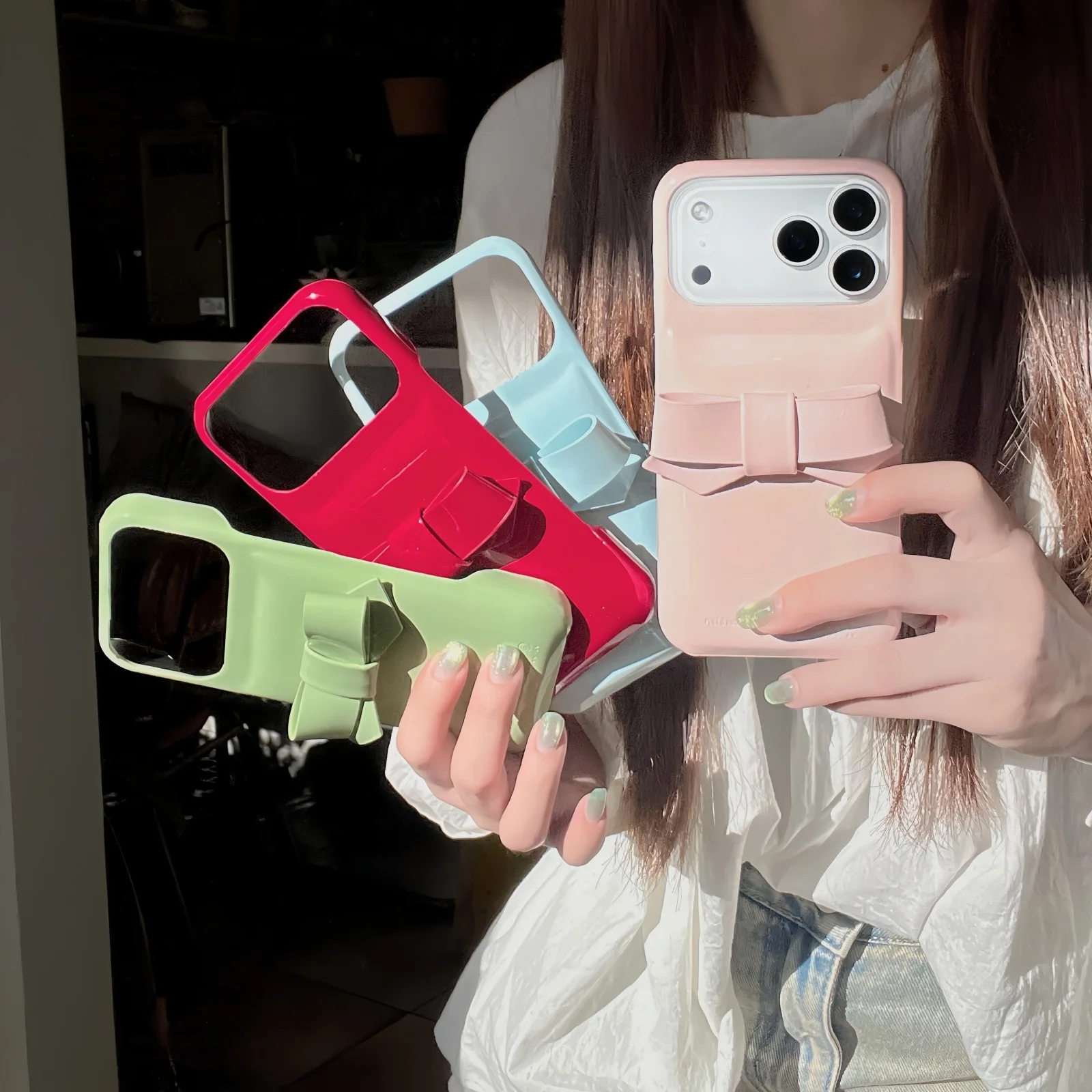 لينة الكرتون لطيف ثلاثية الأبعاد ربطة القوس فيونكة للصدمات جراب هاتف آيفون 17 16 15 14ProMax مكافحة الإفلات لون جديد Ins الغطاء الخلفي