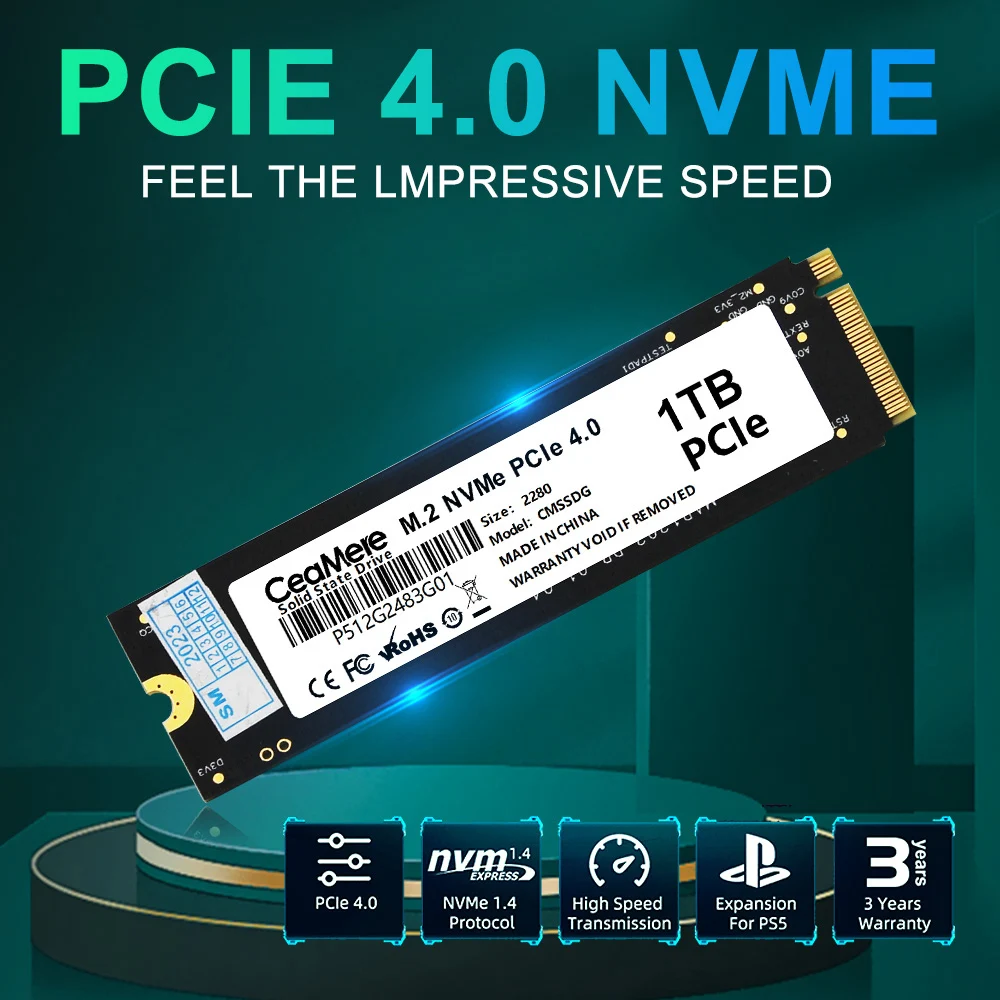 CeaMere M.2 PCIE NVME 4.0 High-Speed 2280 SSD 1TB SSD For Desktop Laptop internal solid state disk m.2