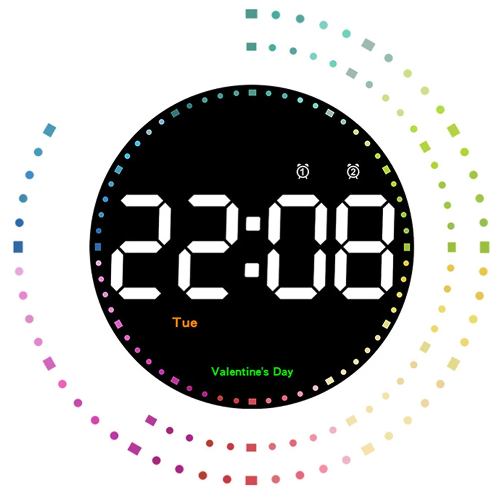 Remote Control 10 inch Colorful Led Wall Calendar Clock for Home Decoration with Temperature Display and Dual Alarms