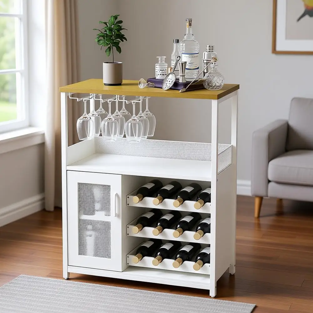 

Removable Rack Wine Cabinet, Storage Coffee Bar Cabinet, Adjustable Barn Door Kitchen Buffet Cabinet, Dining Living Room, White