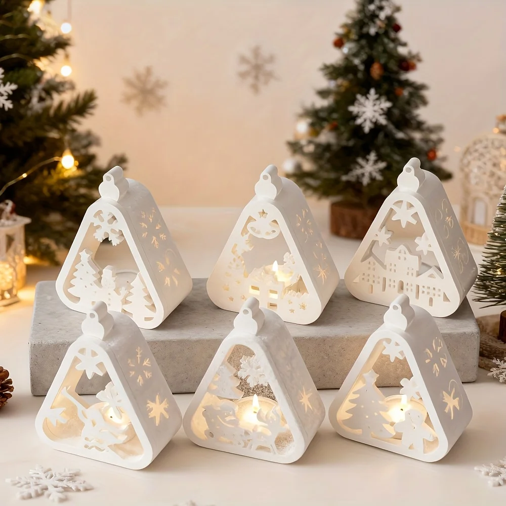 1/7pcs Christmas Decorative Elements Silicone Ornament Molds, Triangular Design, Include 1pc Base Mold And 6 Style Cover Molds,